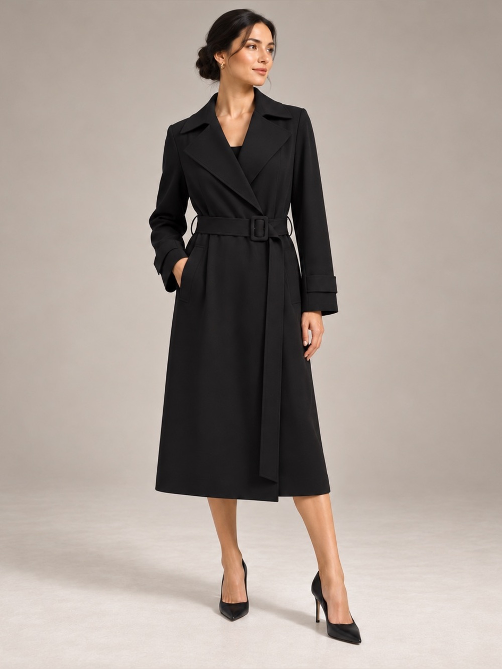 Theory Oaklane Regent Crepe Black Belted Trench Coat Women’s Size S